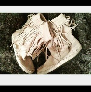 Moccasins  off white ankle fringe leather so cute