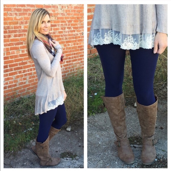 RESTOCKED! Navy Brushed Knit Leggings - Picture 2 of 2