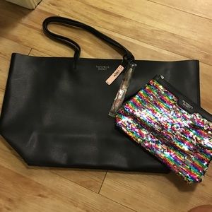 Large Victoria's Secret tote and sequin pouch