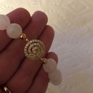 Gold Tone Rose Quartz & Crystal Stretch Bracelet