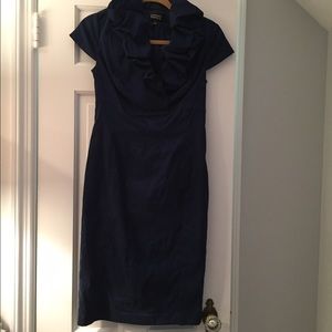 Adrianna Papell navy ruffle dress.