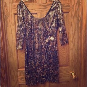 Black and Gold Sequined Guess Cocktail Dress