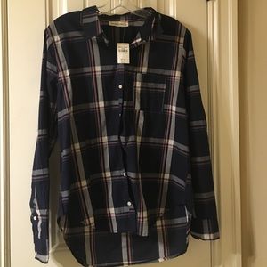 NEW Abercrombie& Fitch Navy Plaid Button Flannel