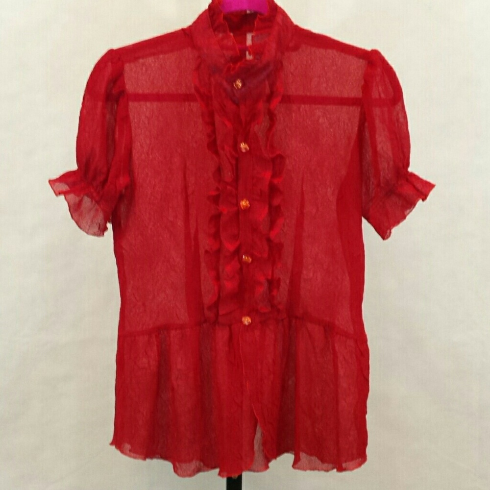 Short Sleeve "Lollipop Red" Ruffled Blouse