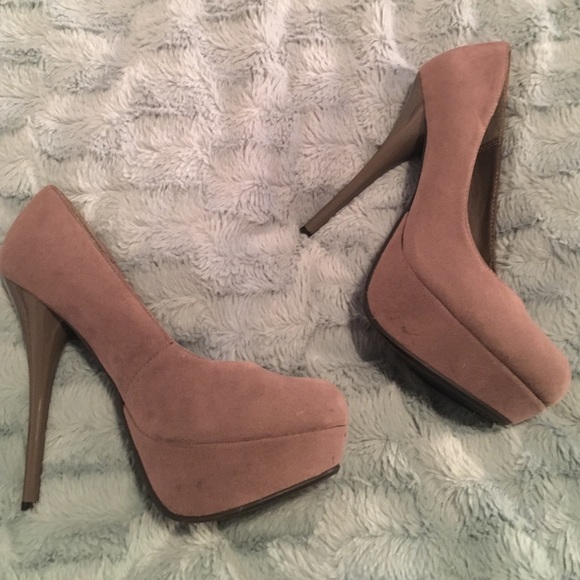 Gray suede heels