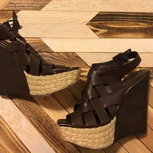 Jessica Simpson woven faux leather wedge heels