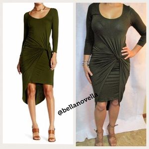 Bodycon Twist Front Dress in Olive sz SMALL=4/6