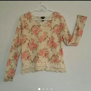 Pink rose sweater with lace