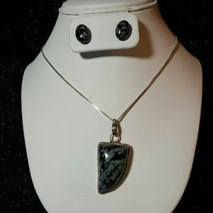 Snowflake Obsidian Necklace & Earrings Set