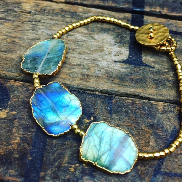 sold Labradorite & gold glass beads bracelet - Picture 2 of 4