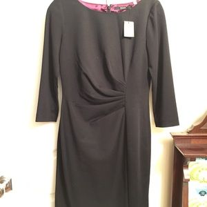 NWT Tahari Black Polyester Dress Gathered Waist