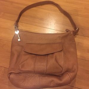 Fossil leather hobo shoulder bag in tan