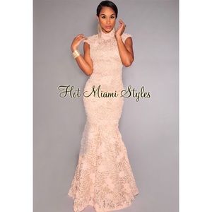 Shimmering Floral Tulle Nude Illusion Prom Dress