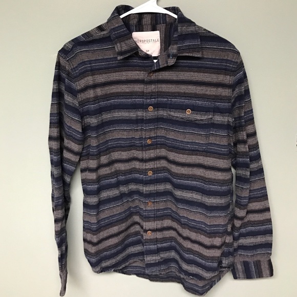 Men's navy, tan and grey Aéropostale button up.