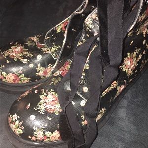 Floral Combat Boots with Ribbon Laces