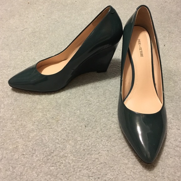 Pour la Victoire Shoes - Pour la Victoire Teal Patent Leather Wedges Pour la Victoire Shoes - Pour la Victoire Teal Patent Leather Wedges