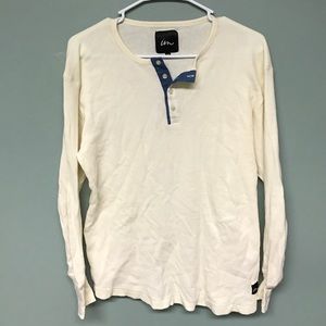 Men's cream long sleeve light thermal henley shirt