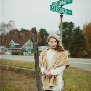 Vintage Mink stole Tan Fur Cape Shawl Coat