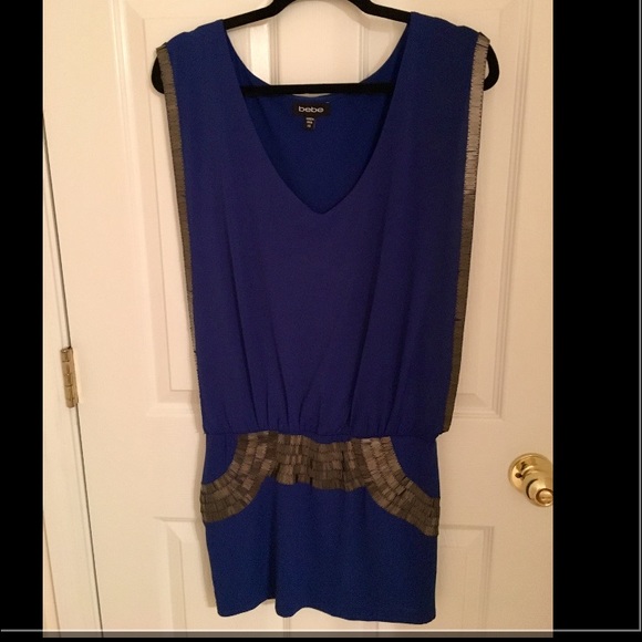 BeBe Armor Beaded Metallic Dress Blue - Picture 3 of 4