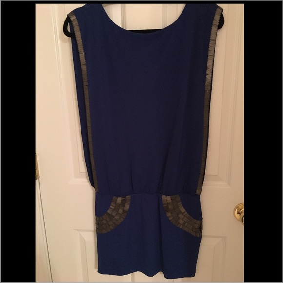 BeBe Armor Beaded Metallic Dress Blue - Picture 4 of 4