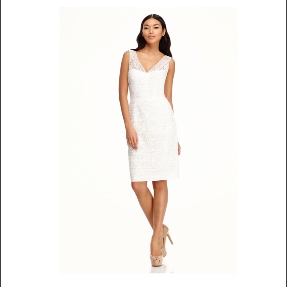 Winter white lace cocktail dress.