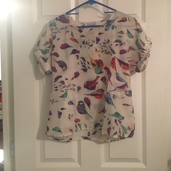 Chiffon shirt with multi colored birds