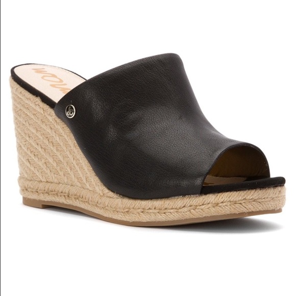 Sam Edelman Shoes - Sam Edelman Bonnie Black Leather Wedge Mule 7.5