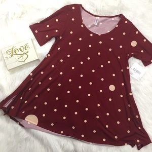 Lularoe Perfect-T Polka Dot Burgundy Small NWT