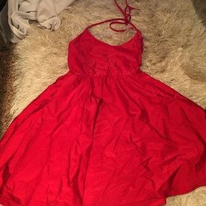 F21 red skater halter dress