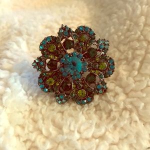 Oversized stretch blue flower ring