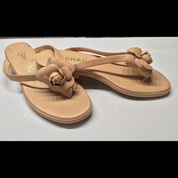 Authentic Chanel Camelia Nude leather sandals