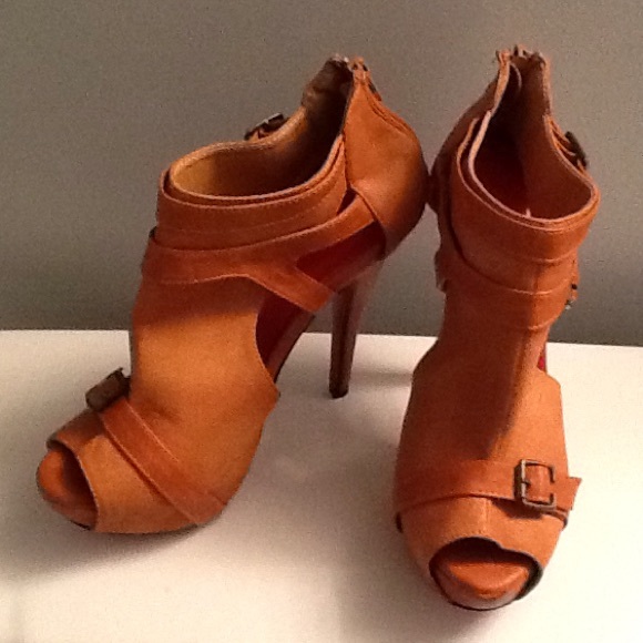 NEW Rustic orange leather open toe ankle bootie