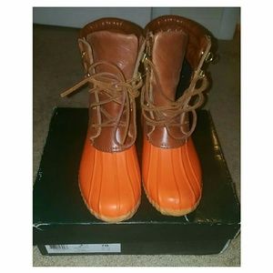 Brown and Orange Ralph Lauren Snow/Rain boots