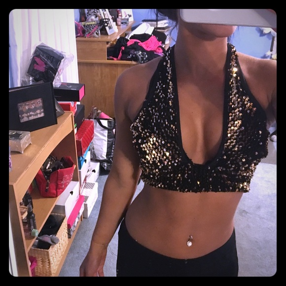 Gold sequin crop top