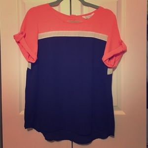 Coral & Navy Blouse
