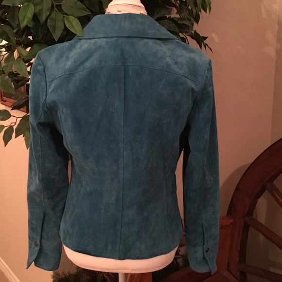 A.M.I. Turquoise Soft Suede Leather Jacket size S - Picture 2 of 4