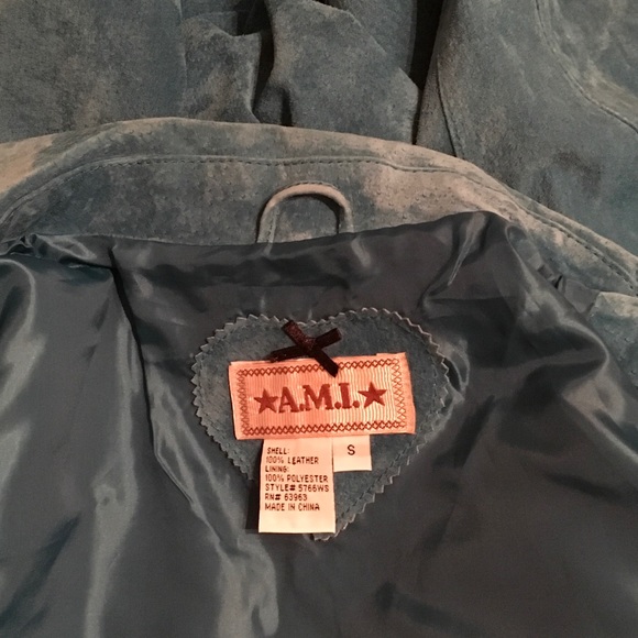 A.M.I. Turquoise Soft Suede Leather Jacket size S - Picture 4 of 4