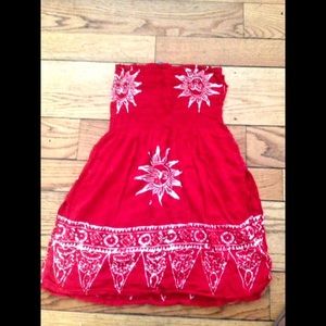 Strapless Red Sundress with Side-slit