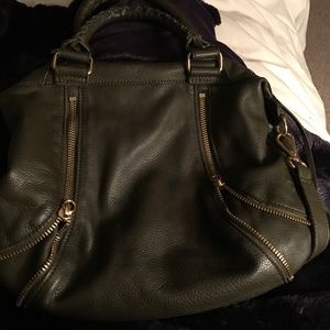 Olive colored leather satchel by Linnea Pelle