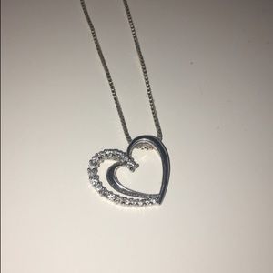 Women's silver diamond heart pendant necklace