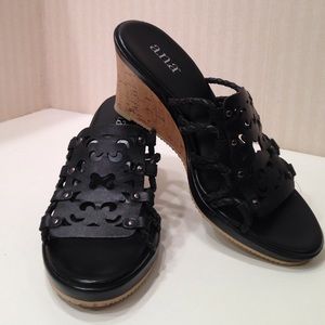 ANA leather cork wedge sandals