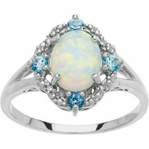 OPAL AND BLUE TOPAZ STERLING SILVER RING SIZE 9