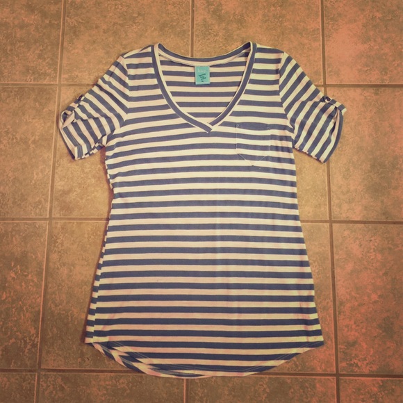 Tops - Cream & Blue Striped Top