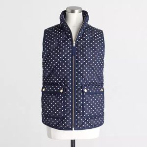 NWT j. Crew Quilted Puffer Vest, Navy Polka-Dots