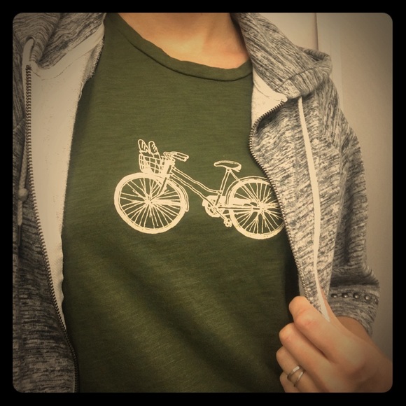 Jcrew Bike & Baguette Tshirt- cozy cute dark green
