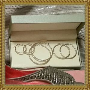 3 Pairs of Sterling Silver Hoop Earrings - SET
