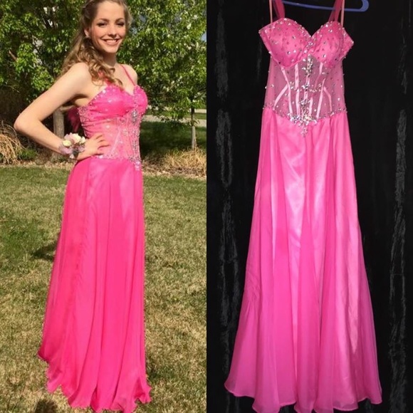 Pink long dress.