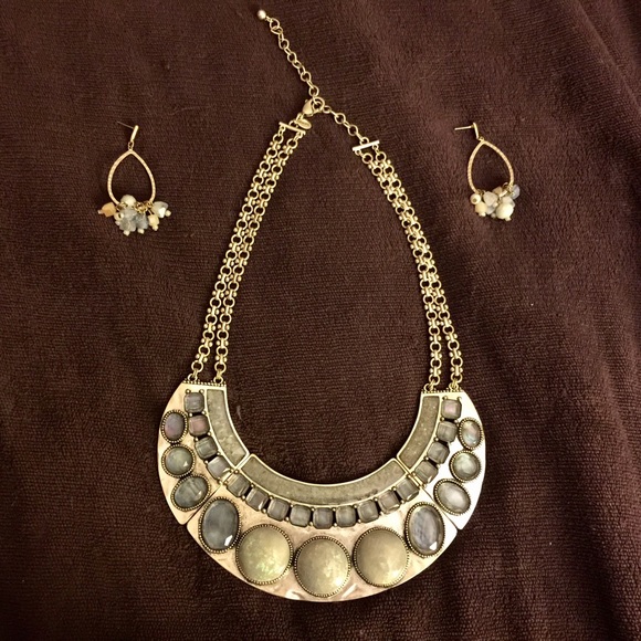 Chico's Soft Blues Statement Necklace & Earrings