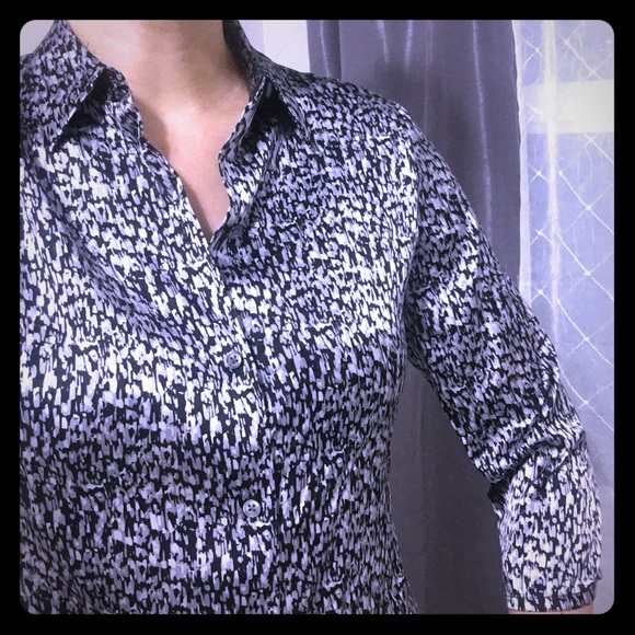 Ann Taylor Silk 3/4 Sleeve Button Up Blouse