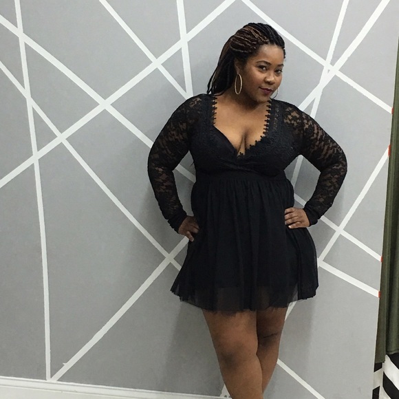 Black lace top skater dress